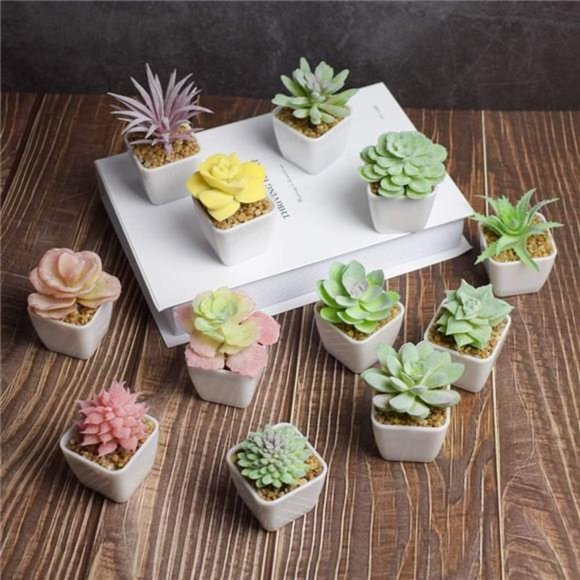 Artificial Faux Succulents in Pots Fake Plants Ceramic Arrangement Planter Mini - Picture 5 of 6